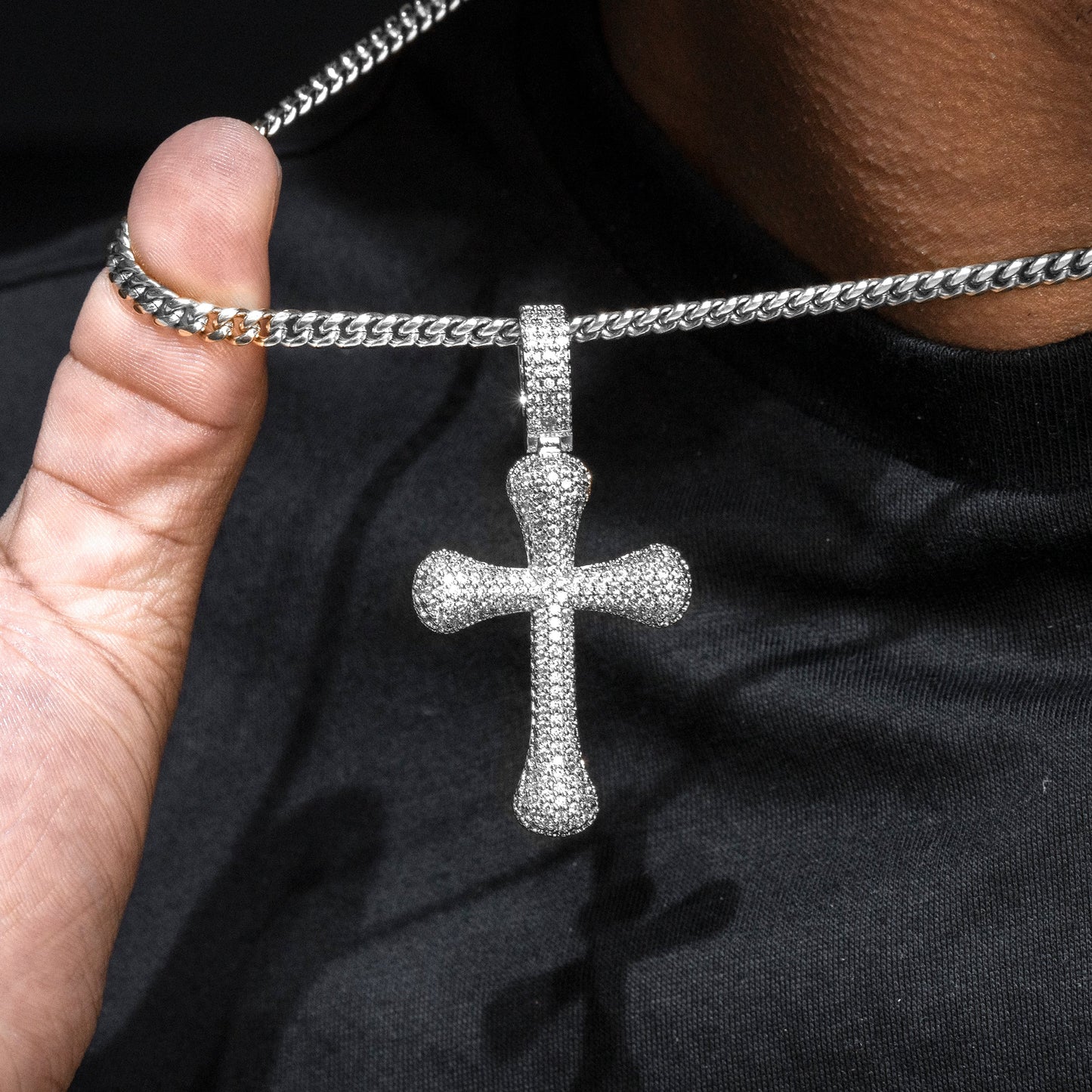 Mens Jewelry -  14K White Gold Iced Out VVS Cross Necklace | Appx. 20.4 Grams