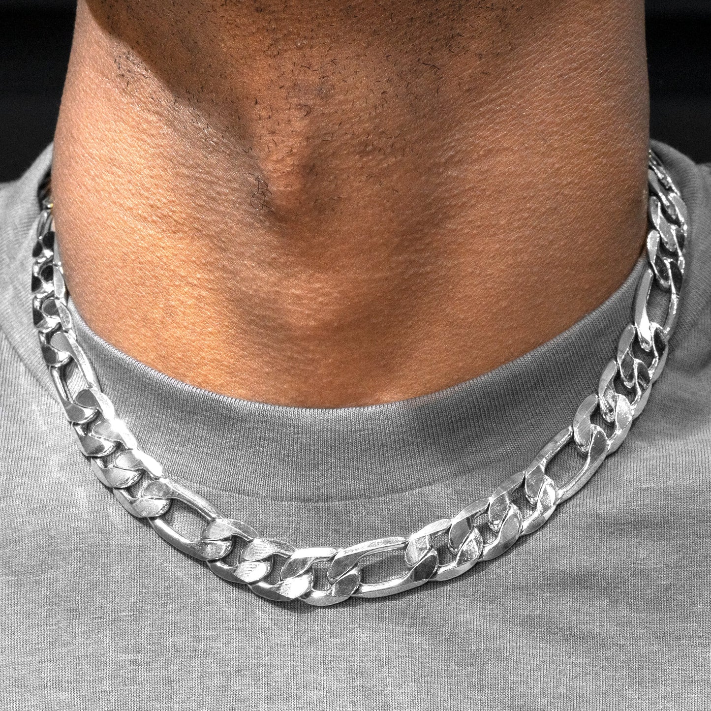 Mens Jewelry - Solid White Gold Figaro Chain & Bracelet
