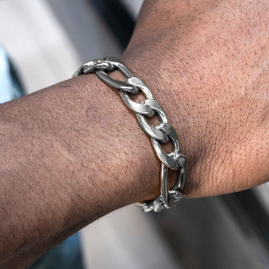 Mens Jewelry - Solid White Gold Figaro Chain & Bracelet