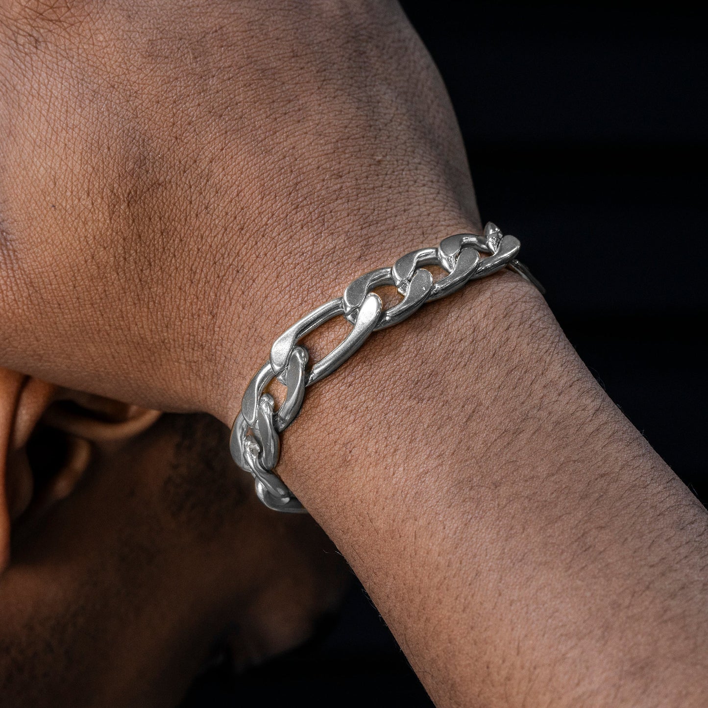 Mens Jewelry - Solid White Gold Figaro Chain & Bracelet