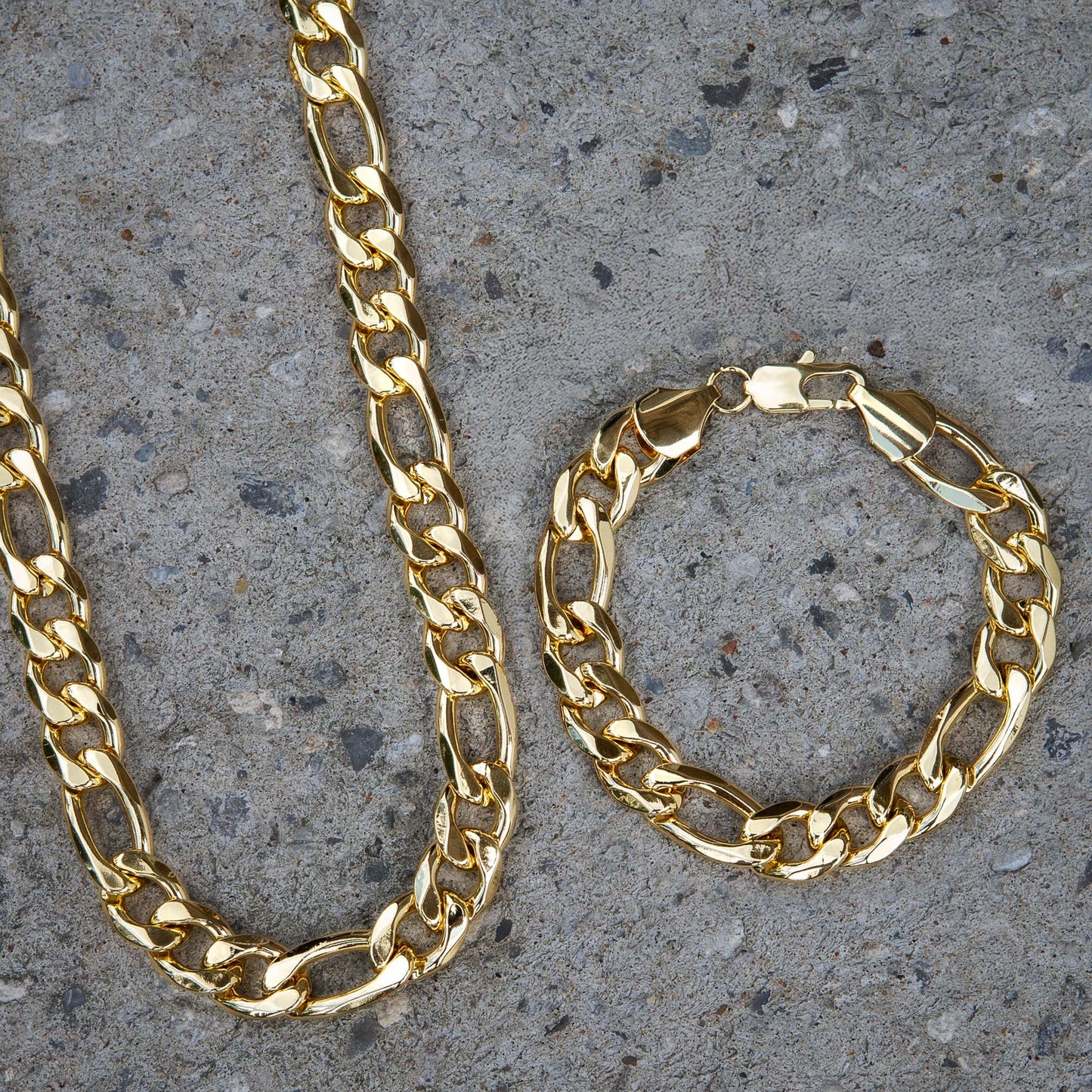 Mens Jewelry - Solid Gold Figaro Chain & Bracelet