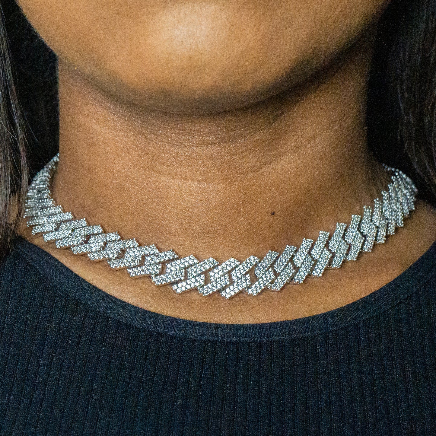Iced Out VVS Womens 14K White Gold Prong Set Cuban Link Chain