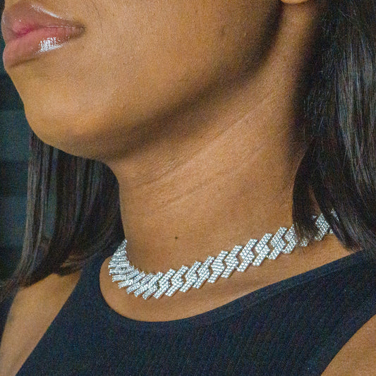 Iced Out VVS Womens 14K White Gold Prong Set Cuban Link Chain