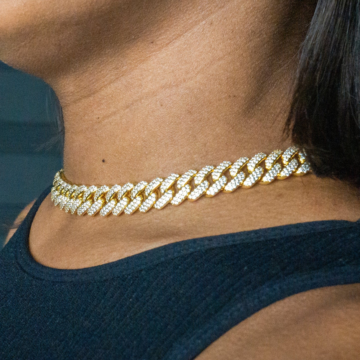 Womens Jewelry - 14K Gold Iced Out VVS Chain Miami Cuban Link