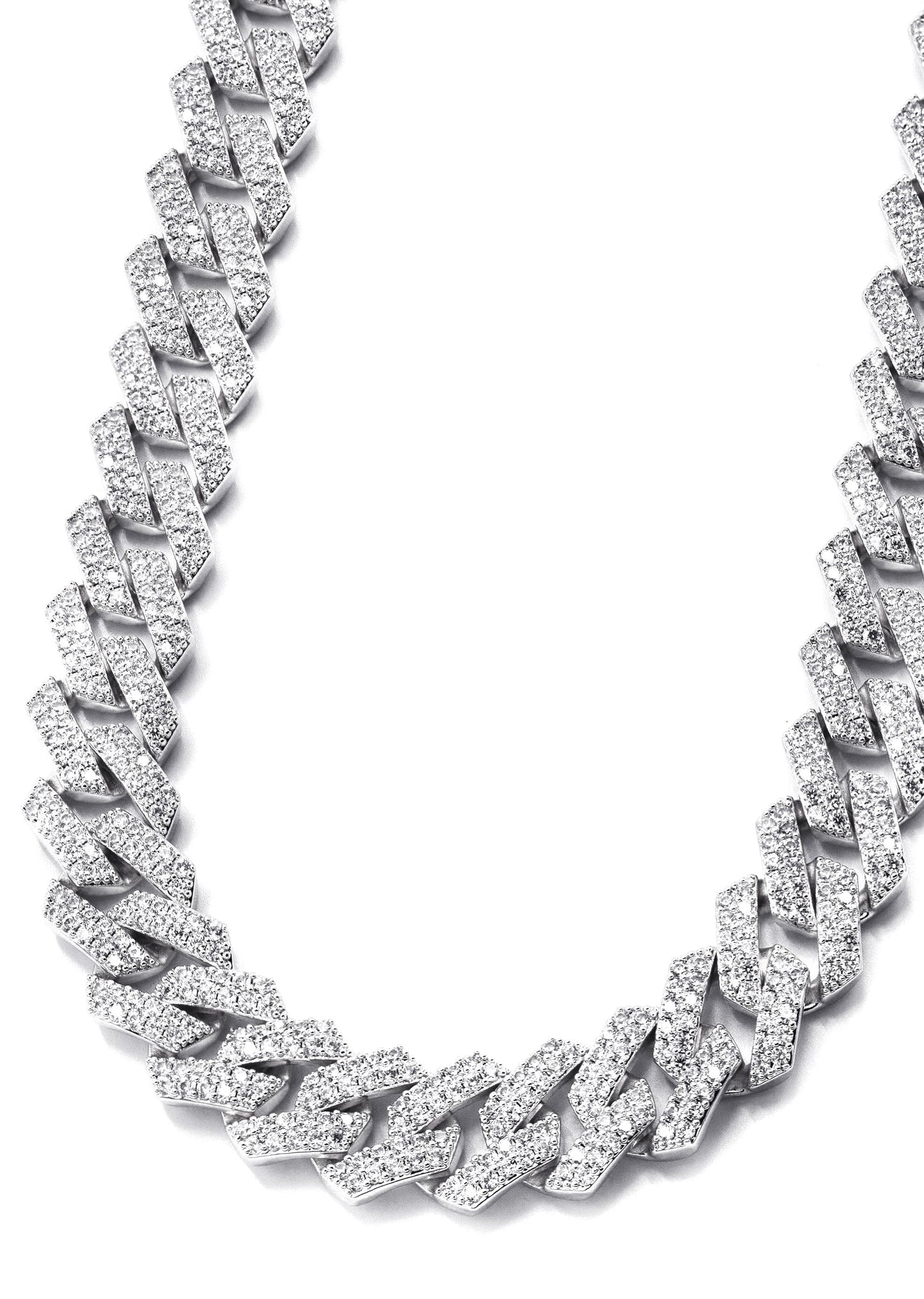 Gold Jewelry -  Mens 14K White Gold Iced Out VVS Prong Set Miami Cuban Link Chain