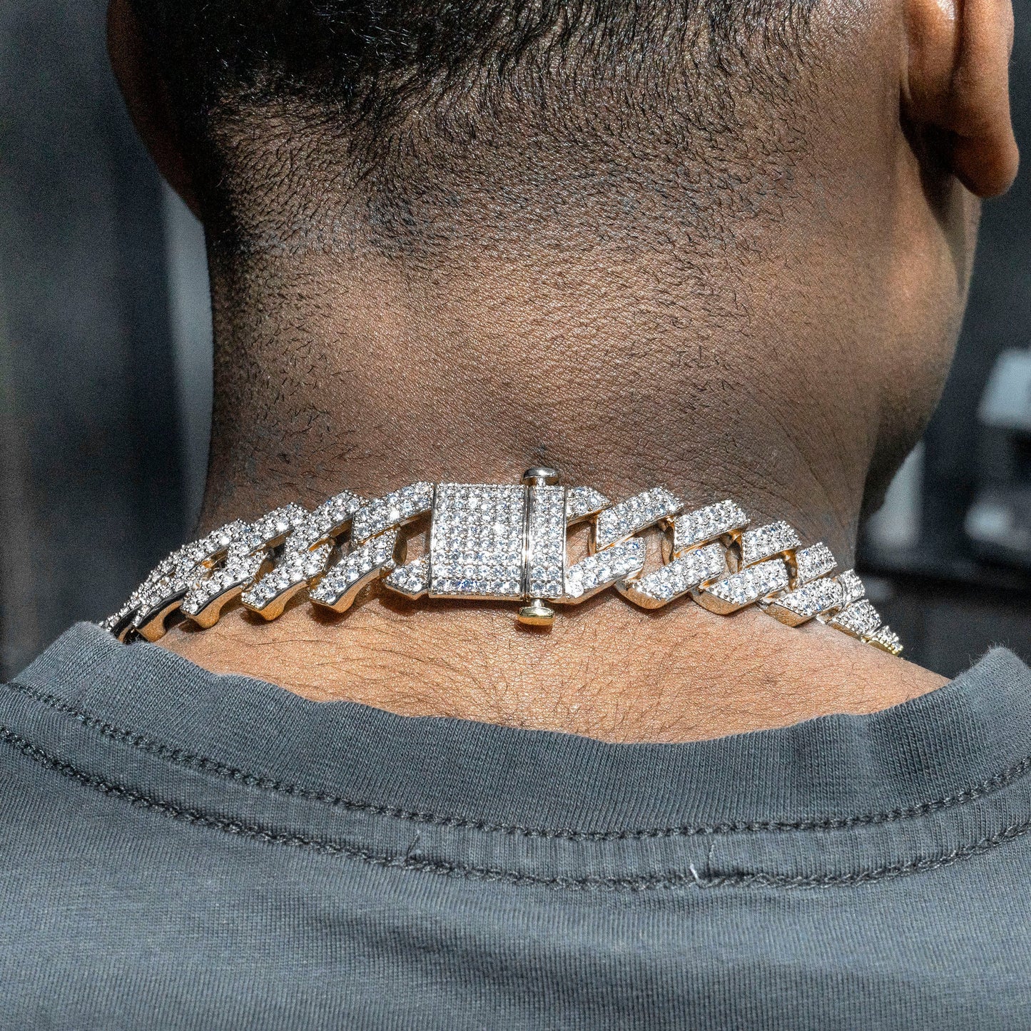 Gold Jewelry -  Mens 14K White Gold Iced Out VVS Prong Set Miami Cuban Link Chain