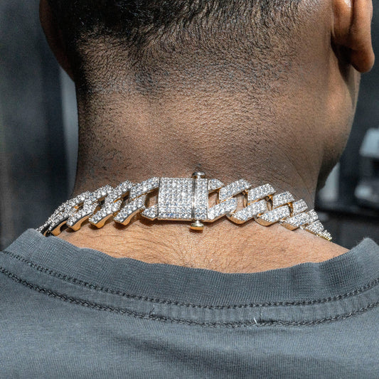 Gold Jewelry -  Mens 14K White Gold Iced Out VVS Prong Set Miami Cuban Link Chain