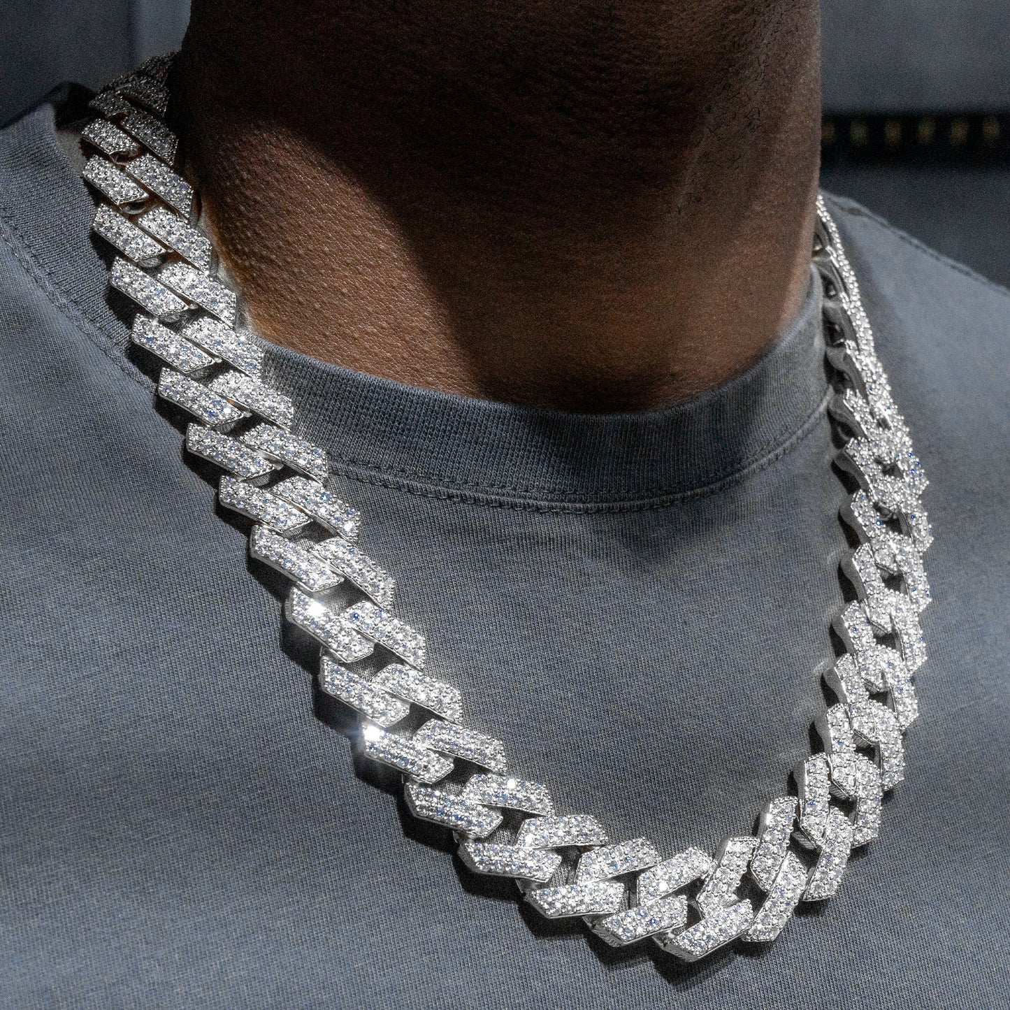 Gold Jewelry -  Mens 14K White Gold Iced Out VVS Prong Set Miami Cuban Link Chain