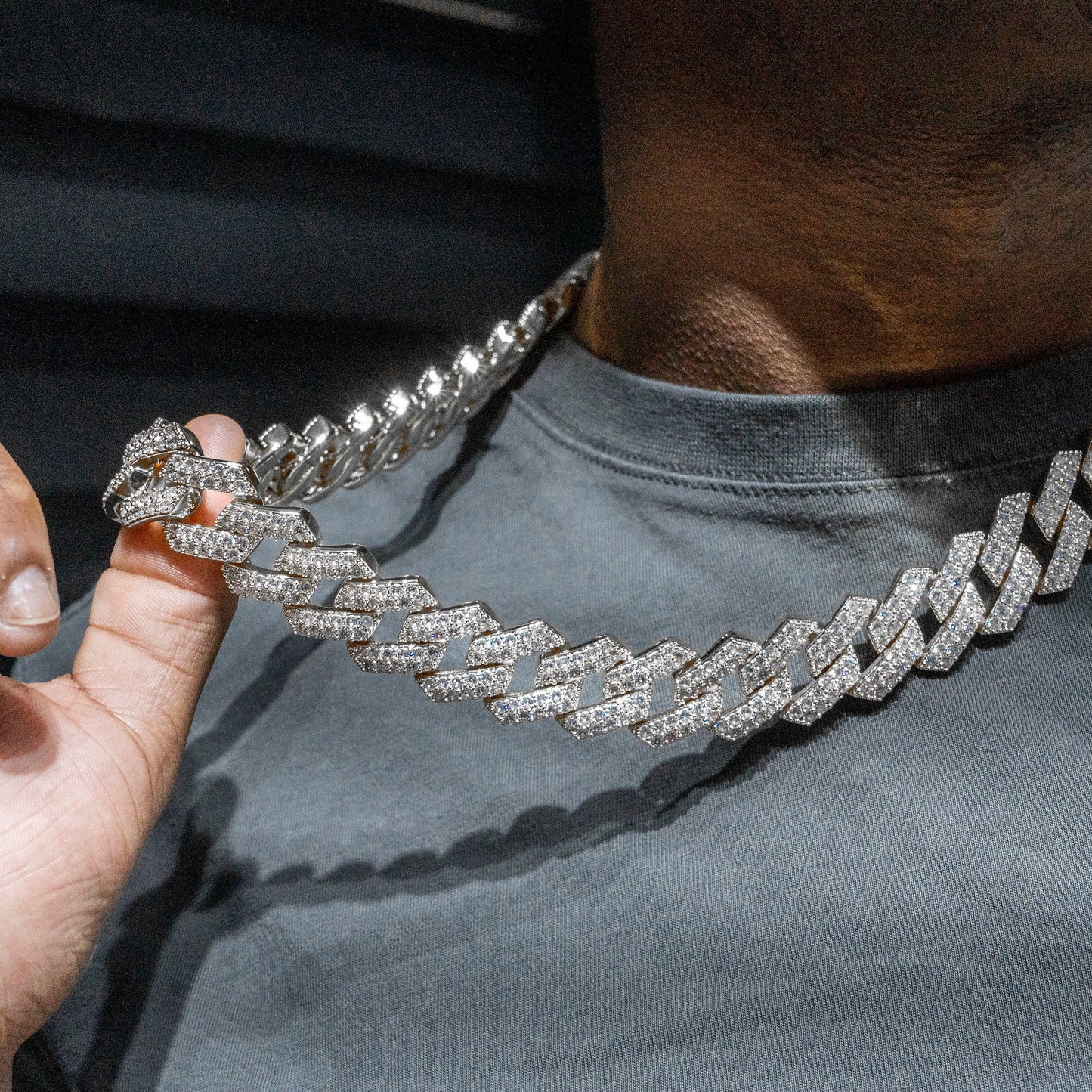 Gold Jewelry -  Mens 14K White Gold Iced Out VVS Prong Set Miami Cuban Link Chain