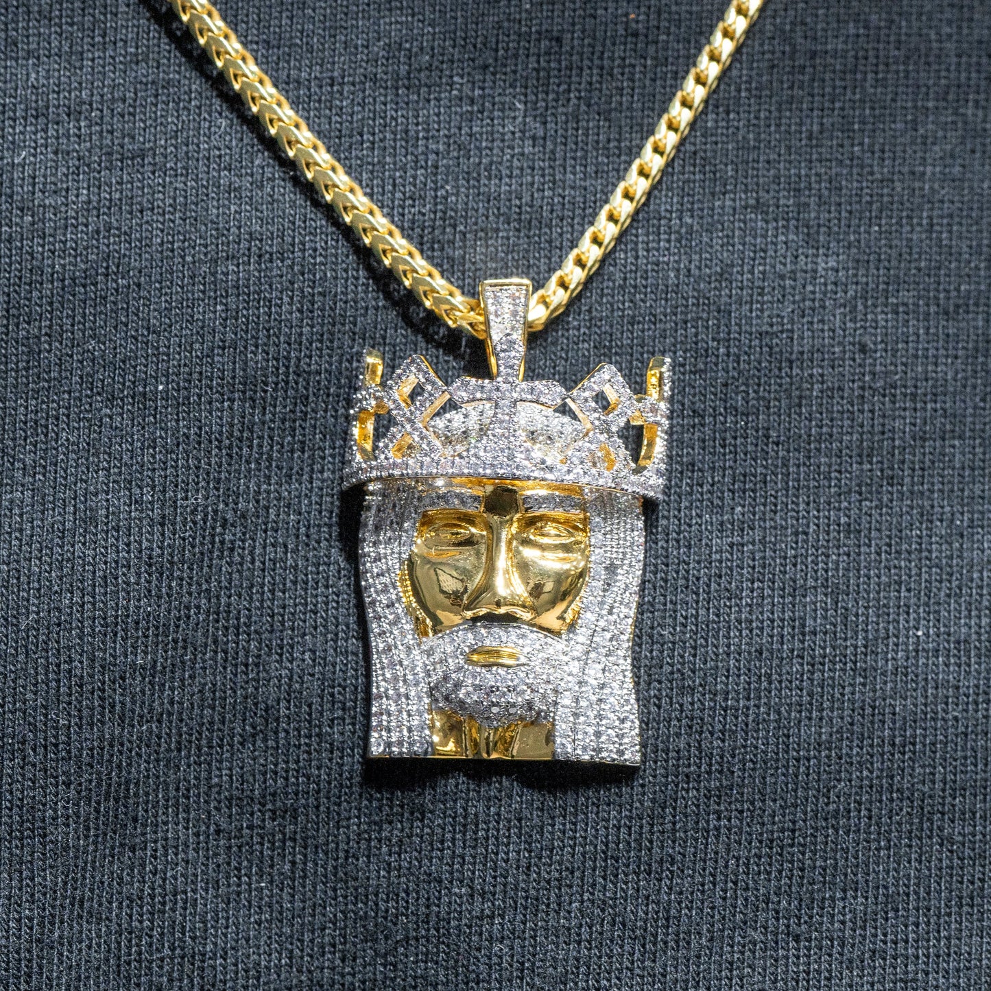 Mens Jewelry -  Gold Iced Out VVS Jesus Head Crown Necklace | Appx. 20.5 Grams