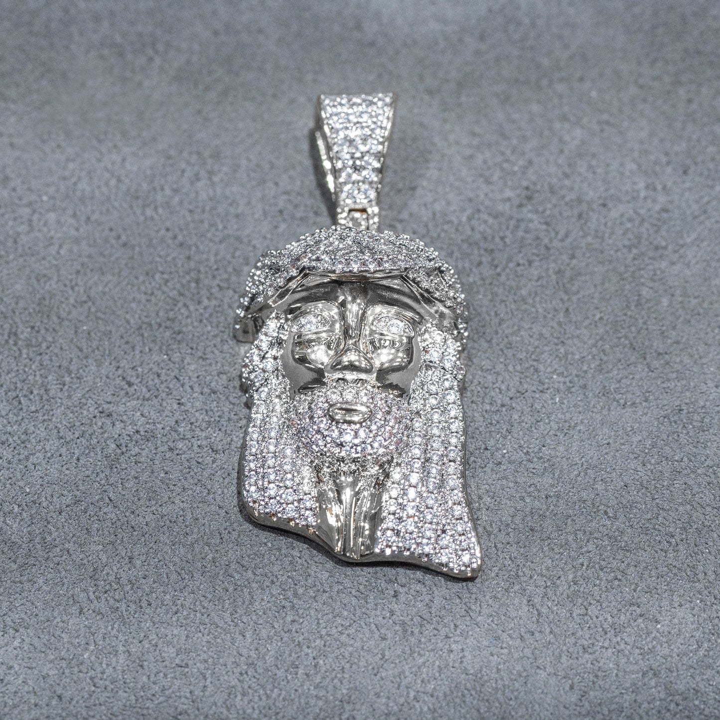 Mens Jewelry - 14K White Gold Iced Out VVS Jesus Head Pendant | 14.8 Grams