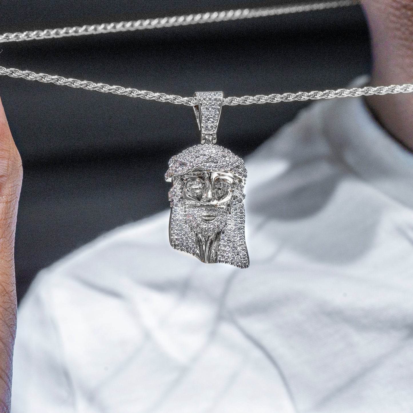 Mens Jewelry - 14K White Gold Iced Out VVS Jesus Head Pendant | 14.8 Grams