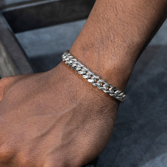 Gold Jewelry -  Mens 14K White Gold Solid Miami Cuban Link Bracelet