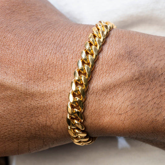 Gold Jewelry -  Mens 14K Gold Solid Miami Cuban Link Bracelet