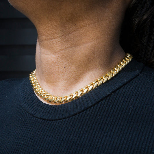 Womens Jewelry - Gold Chain Solid Miami Cuban Link