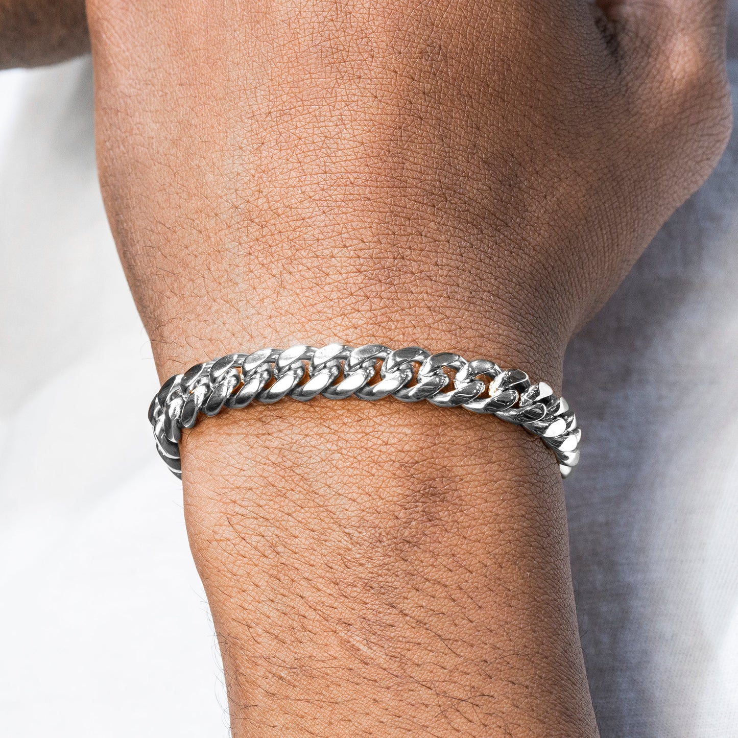 Gold Jewelry -  Mens 14K White Gold Solid Miami Cuban Link Bracelet