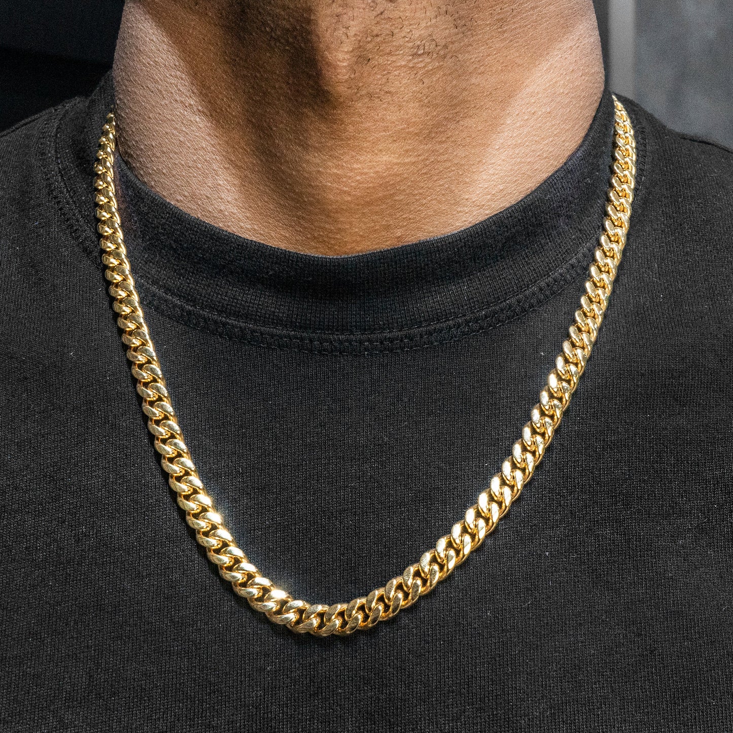 Gold Jewelry -  Mens 14K Gold Chain Solid Miami Cuban Link