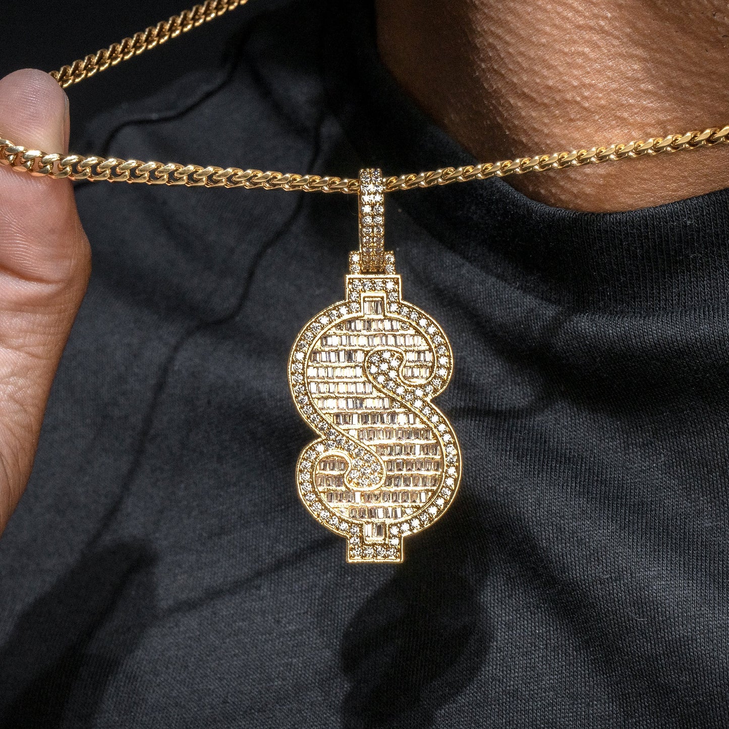 Mens Jewelry -  Gold Iced Out VVS Money Necklace | Appx. 21.2 Grams
