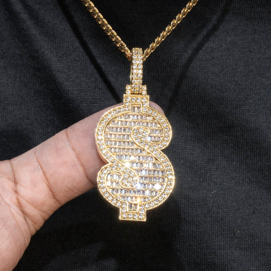 Mens Jewelry -  Gold Iced Out VVS Money Necklace | Appx. 21.2 Grams