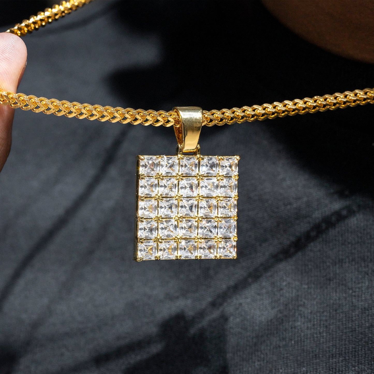 Mens Jewelry -  Gold Iced Out VVS Asscher Dog Tag Necklace | Appx. 14.8 Grams