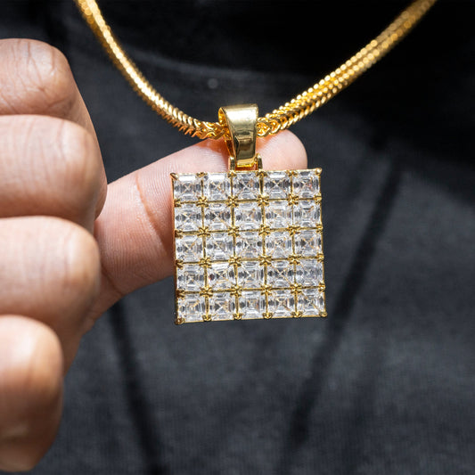 Mens Jewelry -  Gold Iced Out VVS Asscher Dog Tag Necklace | Appx. 14.8 Grams