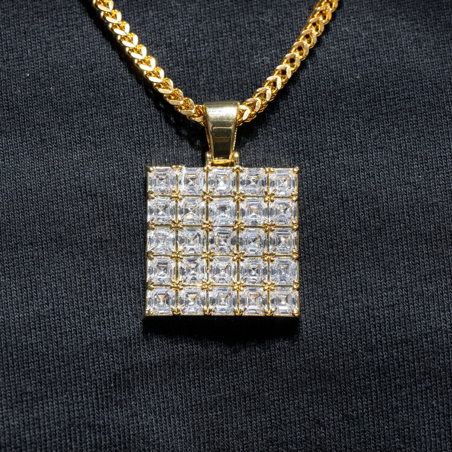 Mens Jewelry -  Gold Iced Out VVS Asscher Dog Tag Necklace | Appx. 14.8 Grams