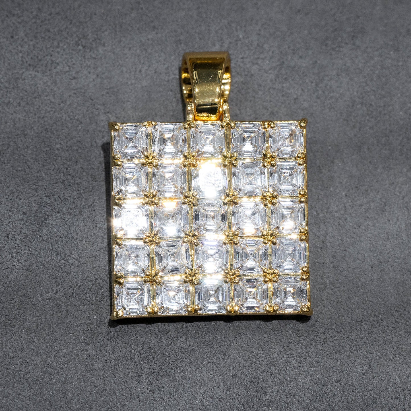 Mens Jewelry -  Gold Iced Out VVS Asscher Dog Tag Necklace | Appx. 14.8 Grams