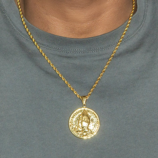Mens Jewelry - 14K Gold Praying Hands Necklace | Appx. 16 Grams