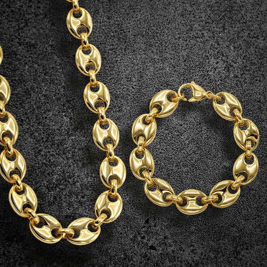Mens Jewelry - Mens 14K Gold Puff Chain & Bracelet