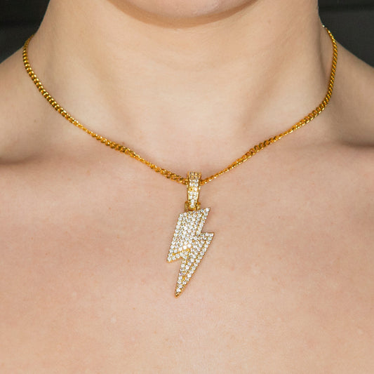 Womens Jewelry - Gold Iced Out VVS Lightning Bolt Necklace | Appx. 18 Grams