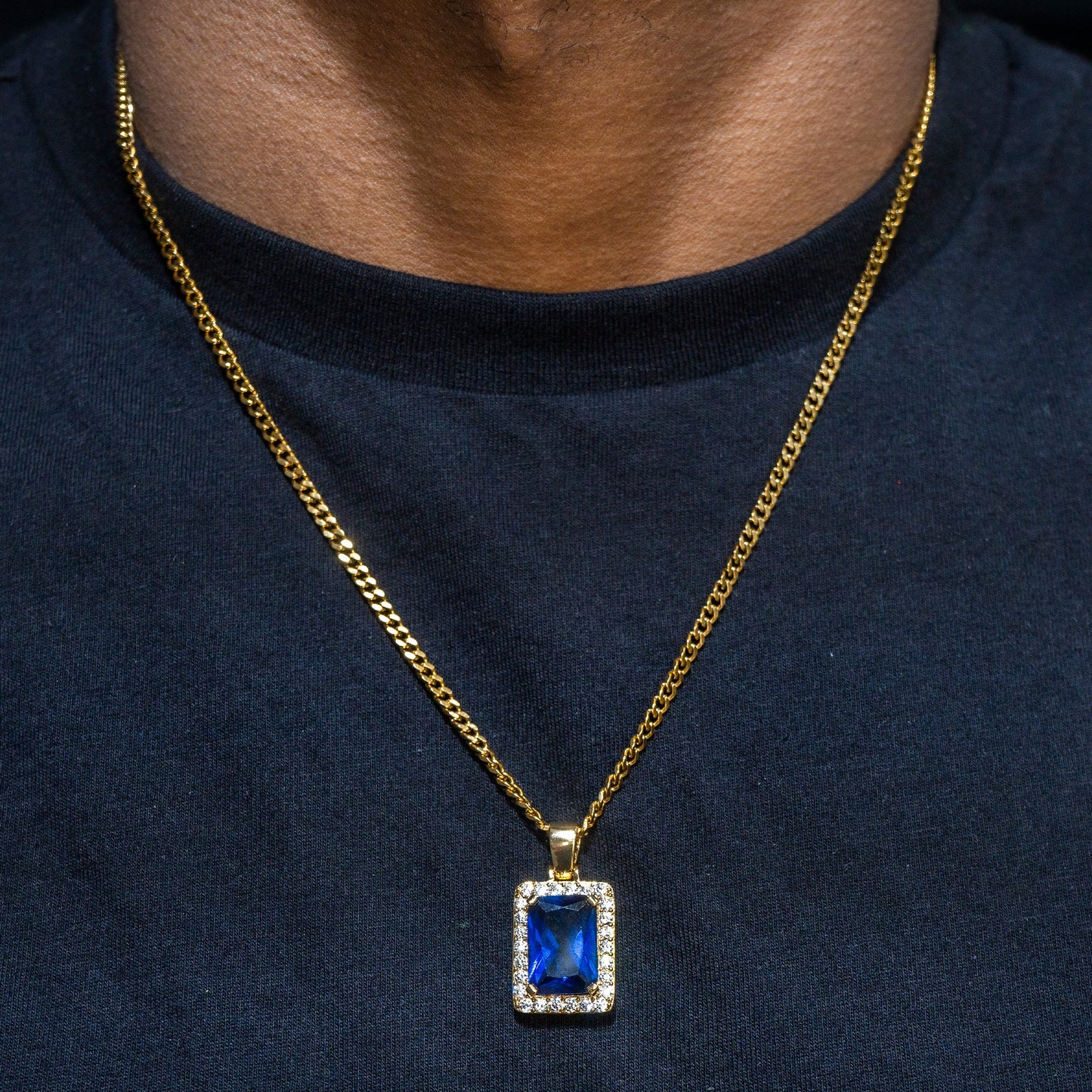 Mens Jewelry -  Gold Iced Out VVS Sapphire Necklace | Appx. 13.4 Grams