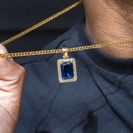 Mens Jewelry -  Gold Iced Out VVS Sapphire Necklace | Appx. 13.4 Grams