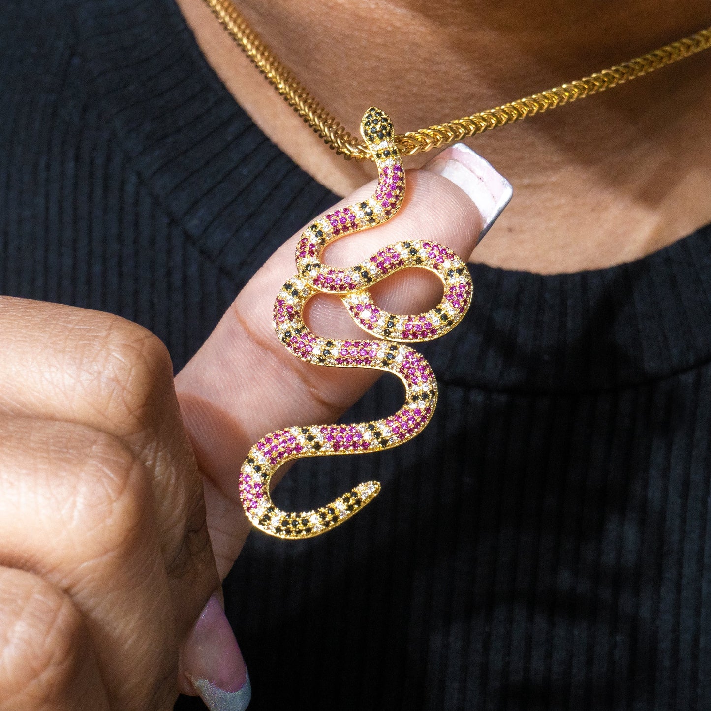 Womens Jewelry - 14K Gold Iced Out VVS Twisted Snake Necklace | Appx. 10 Grams