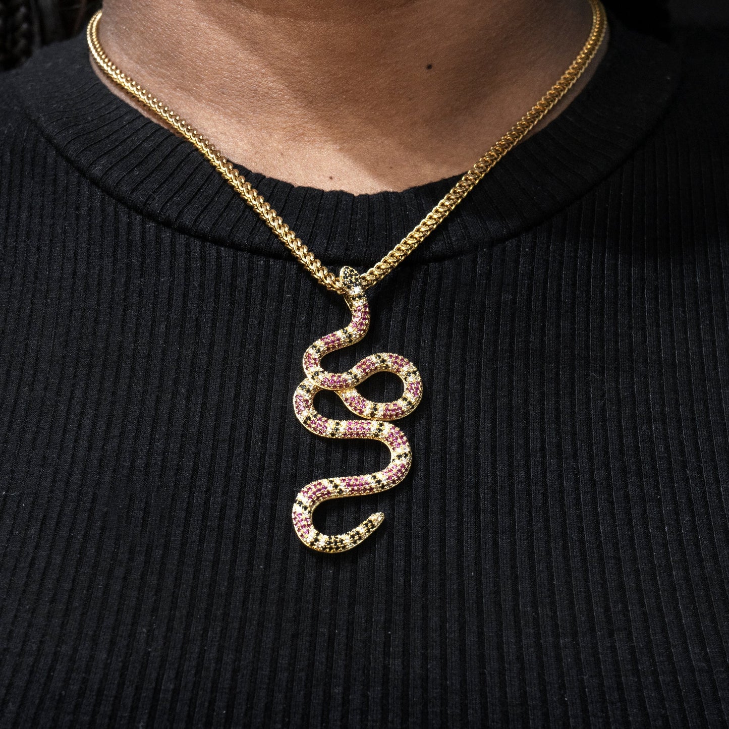 Womens Jewelry - 14K Gold Iced Out VVS Twisted Snake Necklace | Appx. 10 Grams