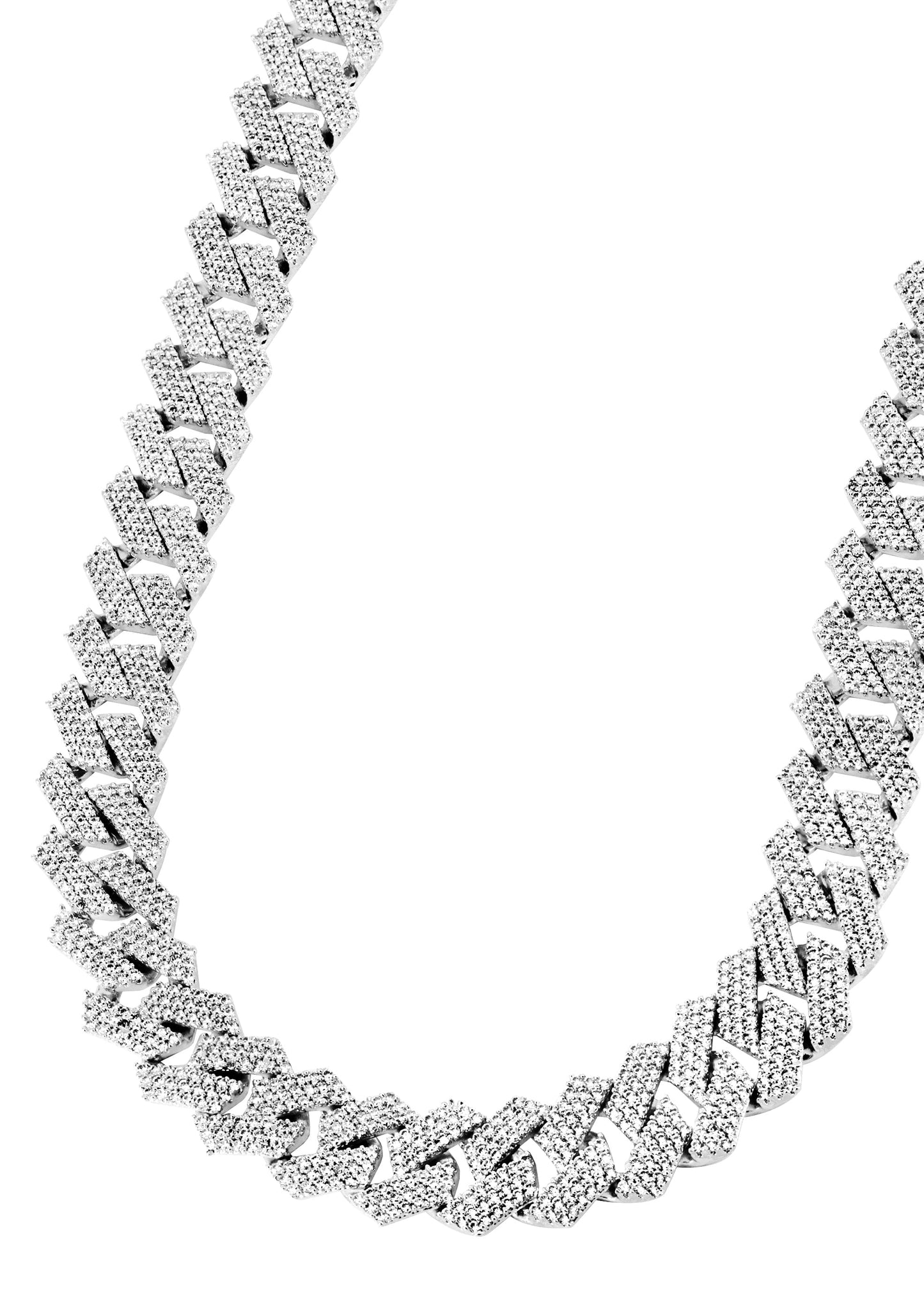 Iced Out VVS Womens 14K White Gold Prong Set Cuban Link Chain
