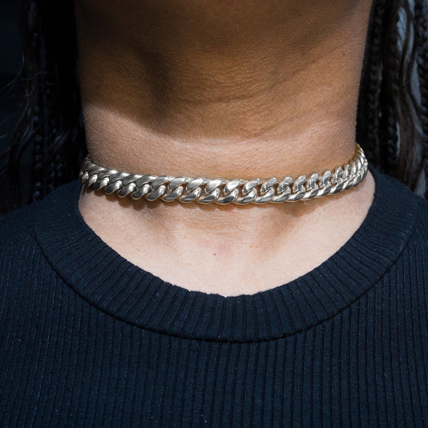 Womens Jewelry - 14K White Gold Solid Miami Cuban Link Chain