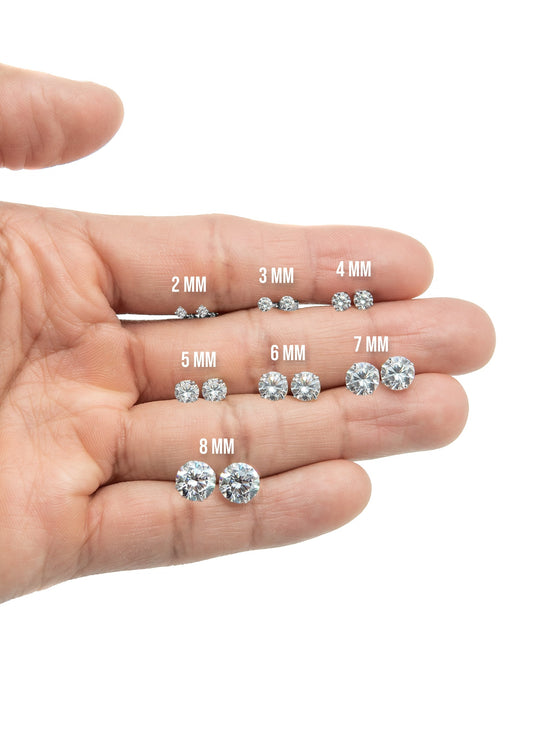 Mens Jewelry - Silver Push Back Round Iced Out VVS Stud Earrings for Men