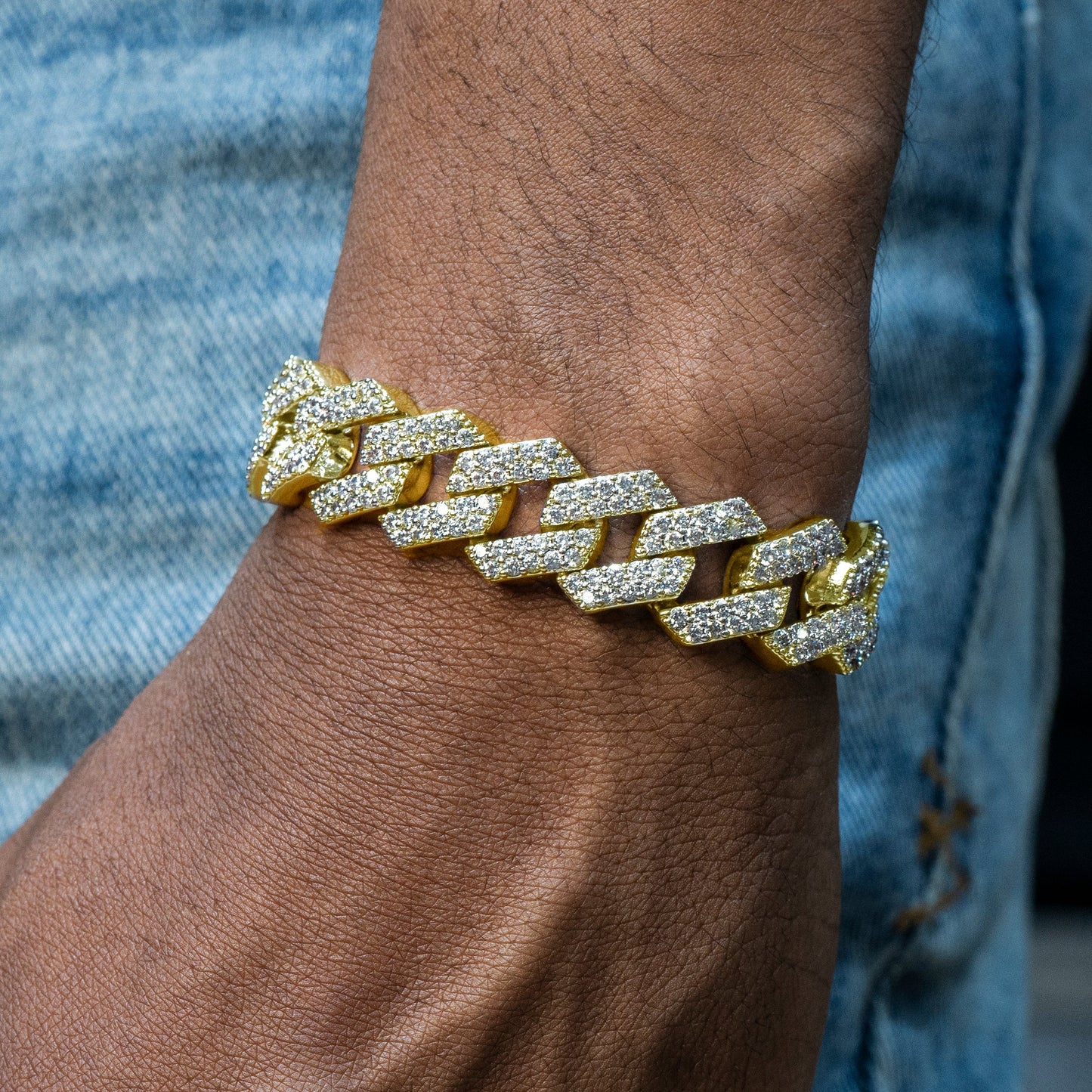Gold Jewelry -  Mens 14K Yellow Gold Iced Out VVS Miami Cuban Link Bracelet
