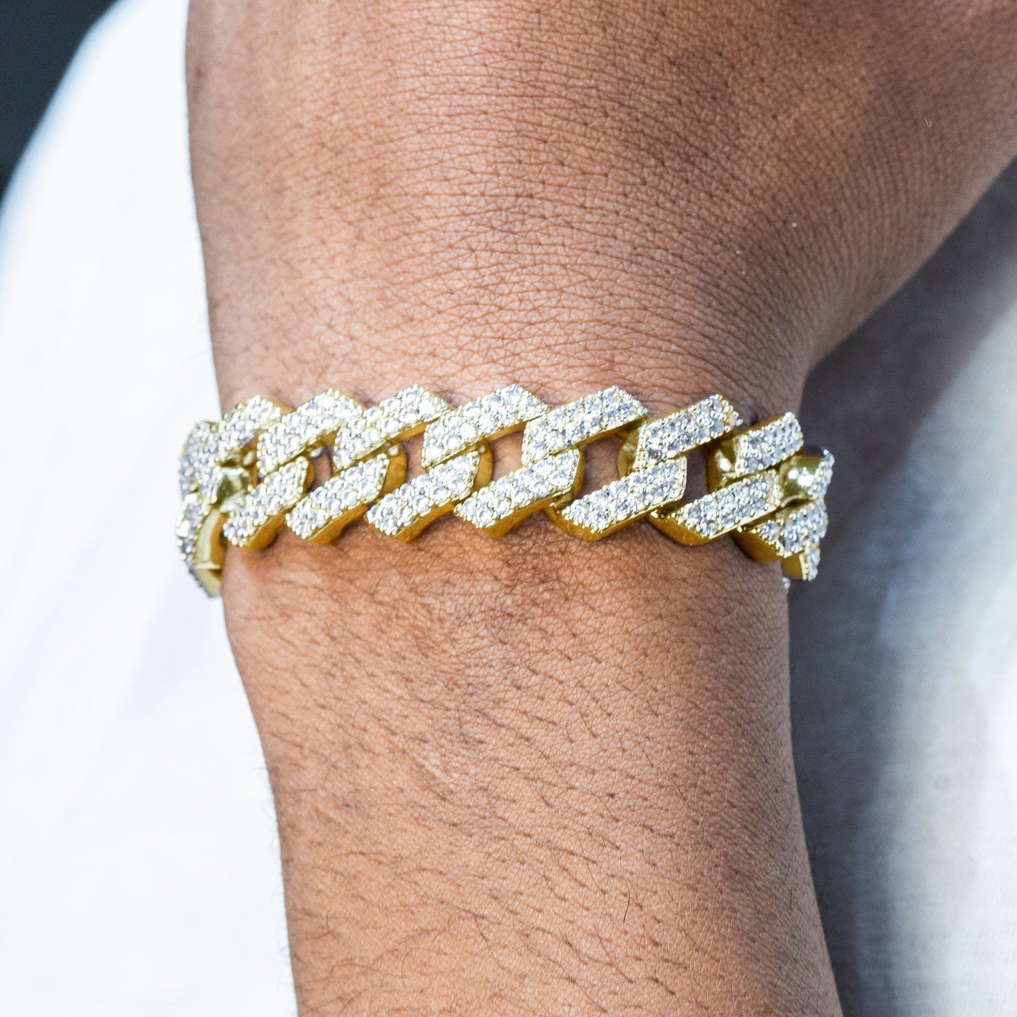 Gold Jewelry -  Mens 14K Yellow Gold Iced Out VVS Miami Cuban Link Bracelet
